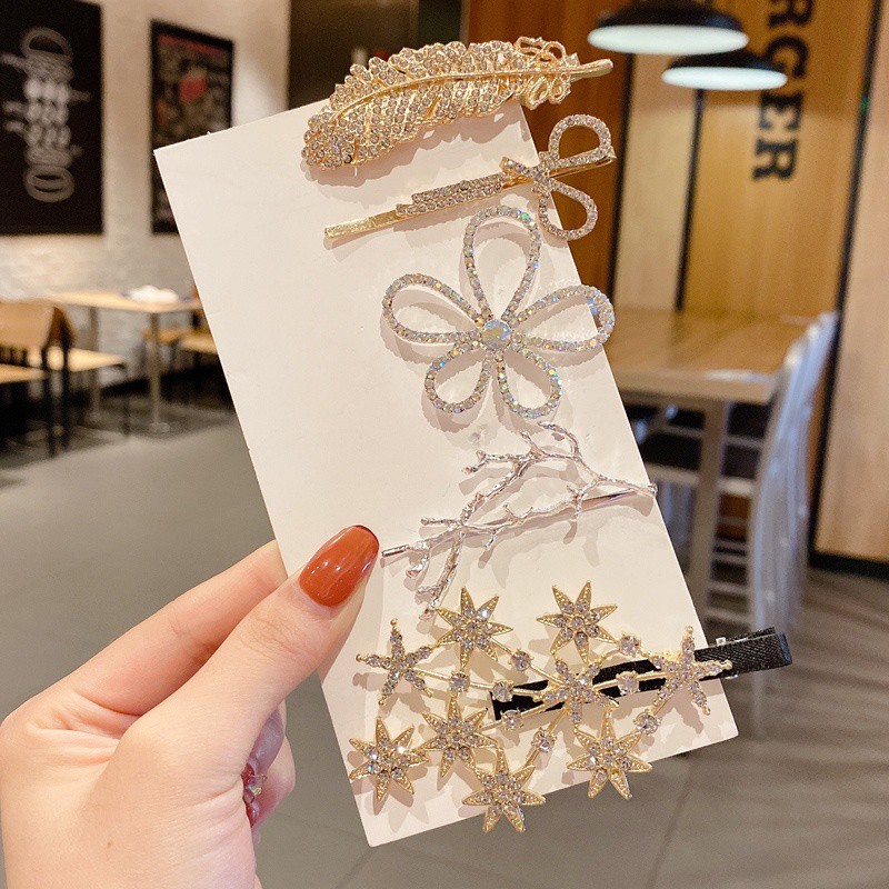 Set 5 / 6 / 8 kẹp tóc đính đá / ngọc trai giả thời trang xinh xắn cho nữ