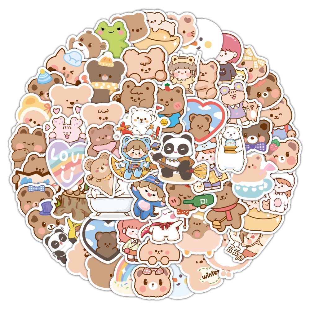 Set 100/50 Sticker Dán Laptop/Xe Đạp Hình Gấu Dễ Thương