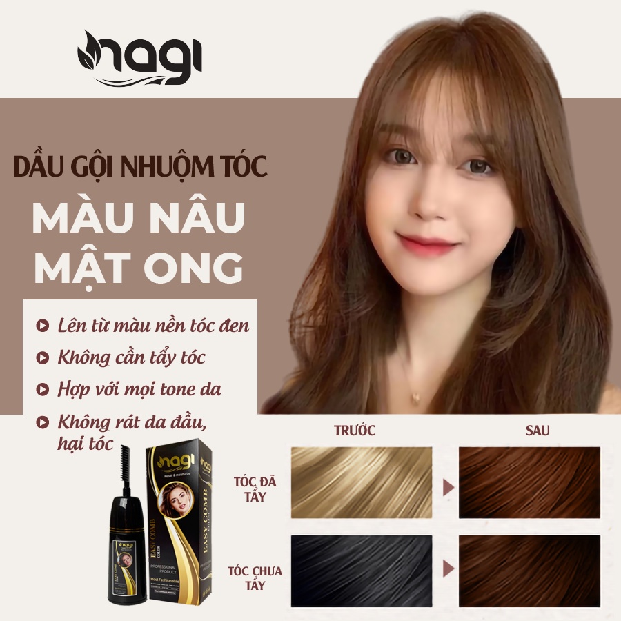 Dầu gội nhuộm tóc phủ bạc Trà Mật Ong Nagi HONEY TAWNY 02 chiết xuất từ thiên nhiên chai 400ml