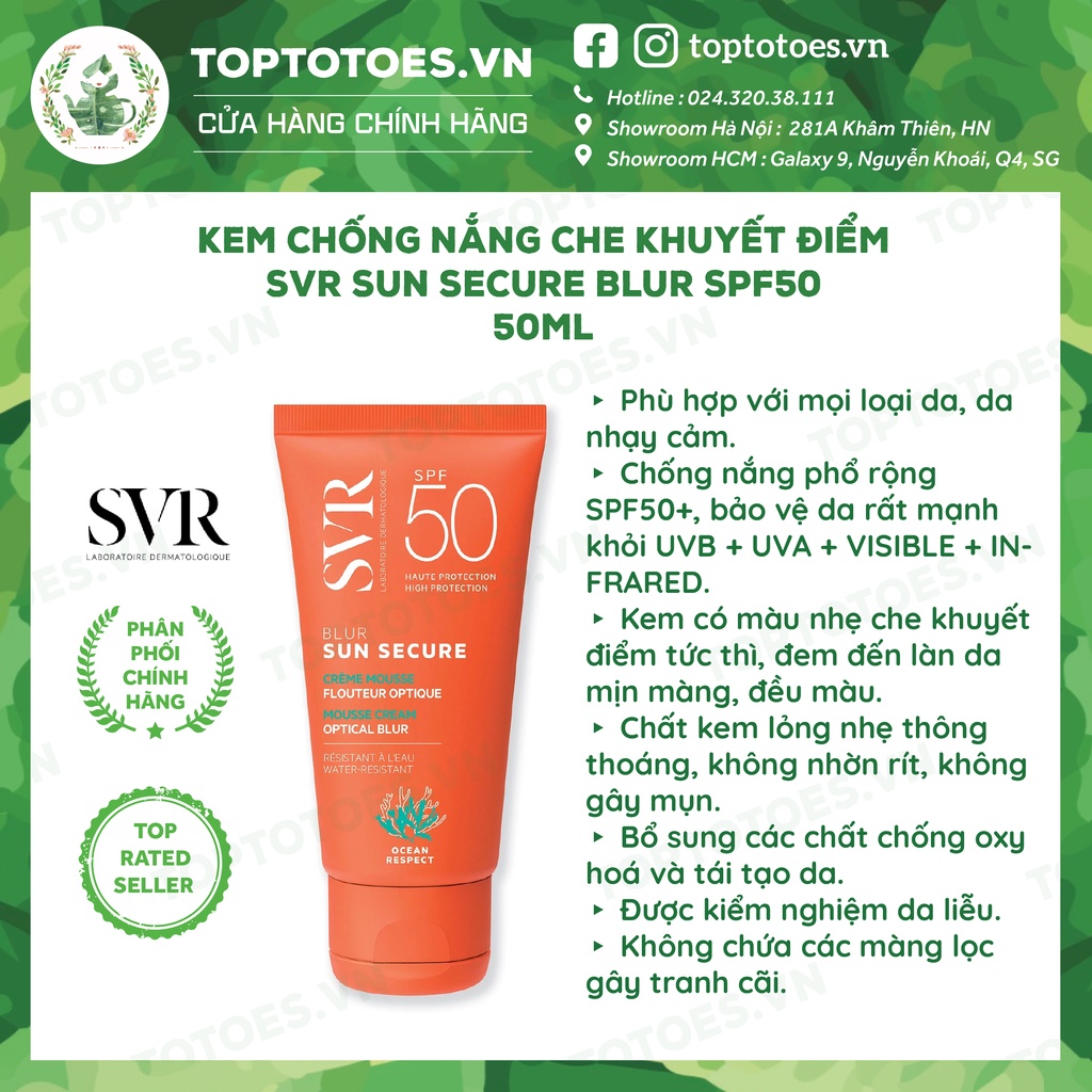 Kem chống nắng che khuyết điểm SVR Sun Secure Blur SPF50 50ml [NHẬP KHẨU CHÍNH HÃNG 100%]