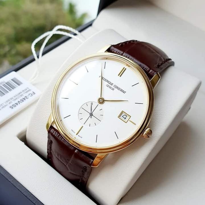 Đồng hồ Nam chính hãng Frederique Constant Slimline FC-245V4S5 Mặt trắng,Lịch ngày-Máy Pin Quartz-Dây da-Size 37mm