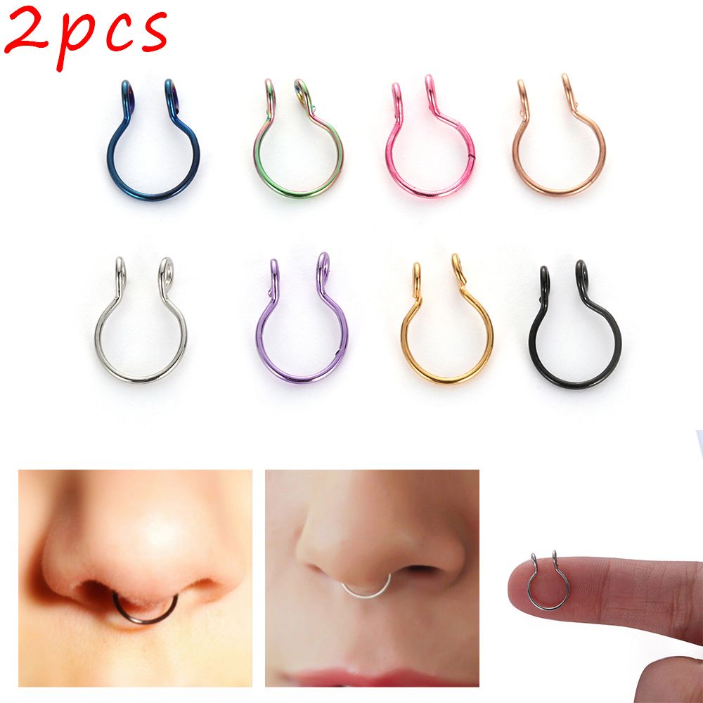 Set 2 khuyên mũi giả bằng thép không gỉ 8mm tùy chọn màu sắc thời trang cho nữ