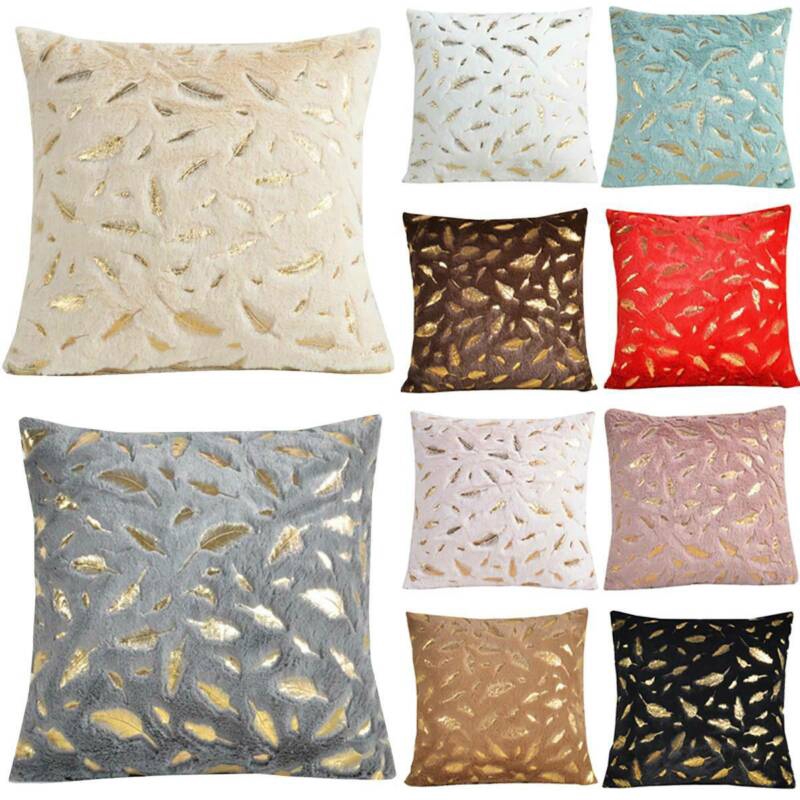 Soft Fur Pillow Cases Feather Pattern Cushion Cover Luxury Sofa Home Decoration