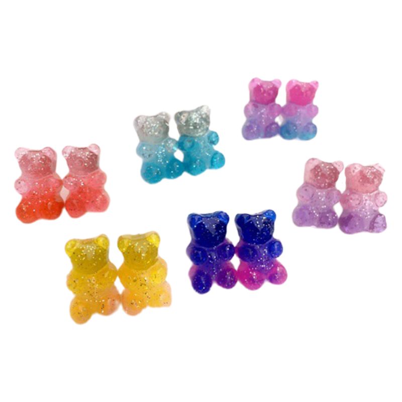 6 Đôi Bông Tai Hình Gấu Gummy Bằng Resin Màu Kẹo Ngọt Thời Trang