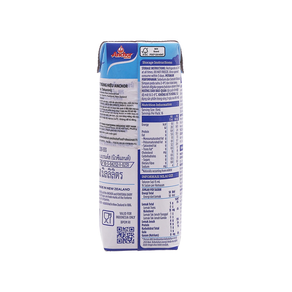 Kem sữa whipping cream Anchor 250ml