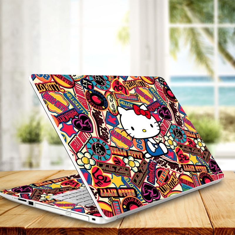 Miếng Dán Laptop - Mẫu mèo kitty hoa văn - Dán cho Dell, Hp, Asus, Lenovo, Acer, MSI, Surface,Vaio, Macbook