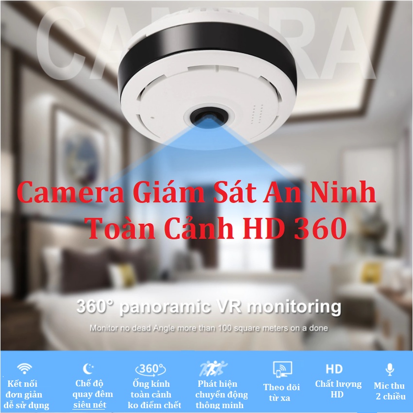 Camera An Ninh Trong Nhà, Kết Nối Wifi, Xem Từ Xa, Giám Sát Toàn Cảnh 360, Độ Phân Giải HD, Bảo Hành 12 Tháng