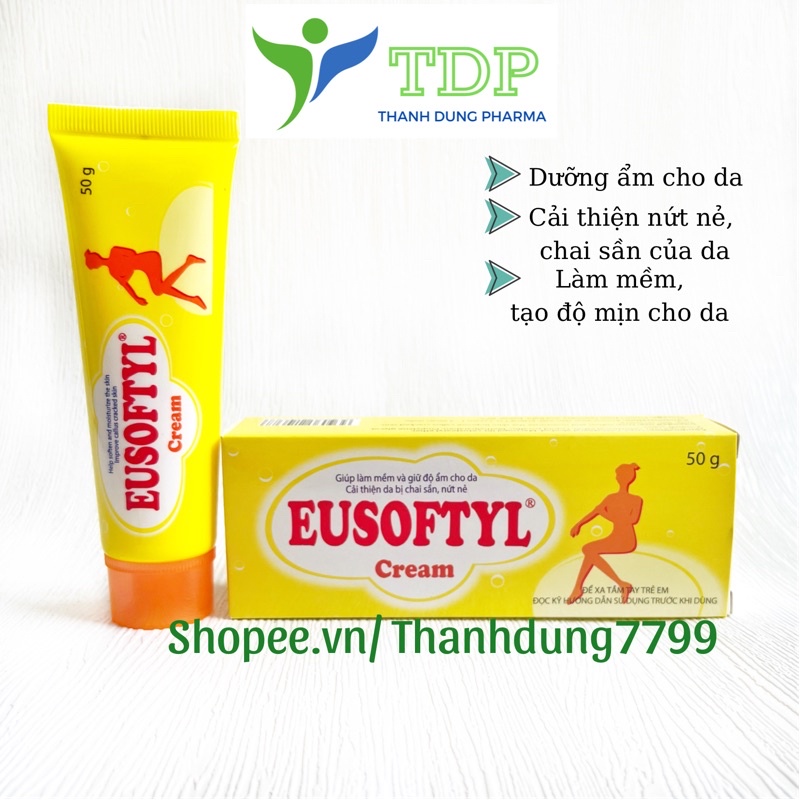 Kem bôi nứt gót chân, Eusoftyl Cream 50g dưỡng ẩm giúp làm mềm da, cải thiện chai sần, nứt nẻ gót chân, mờ vết rạn da