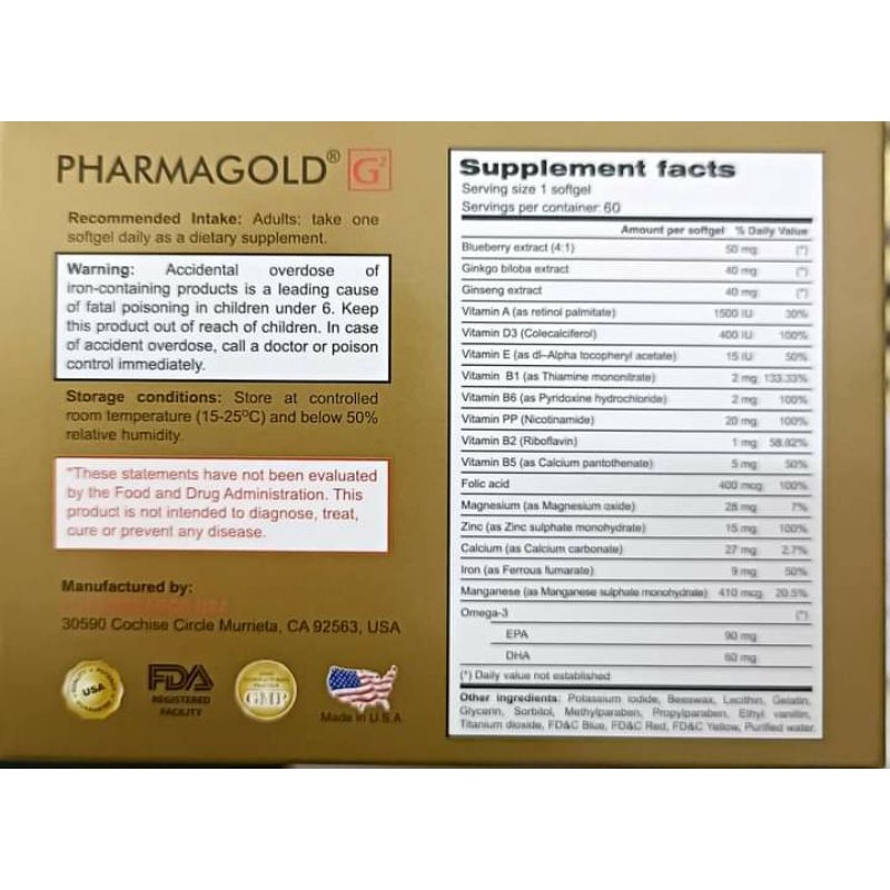 Pharmagold G2tăng cường lưu thông máu,thiểu năng tuần hoàn não,bổ sung vitamin cho cơ thể