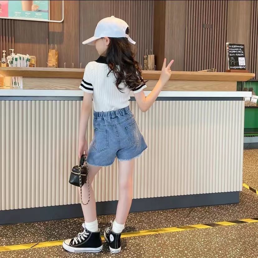 Áo Thun polo Tay Ngắn Vải Lụa Băng Mỏng Có Cổ Phong Cách Mới Dành Cho Bé Gái