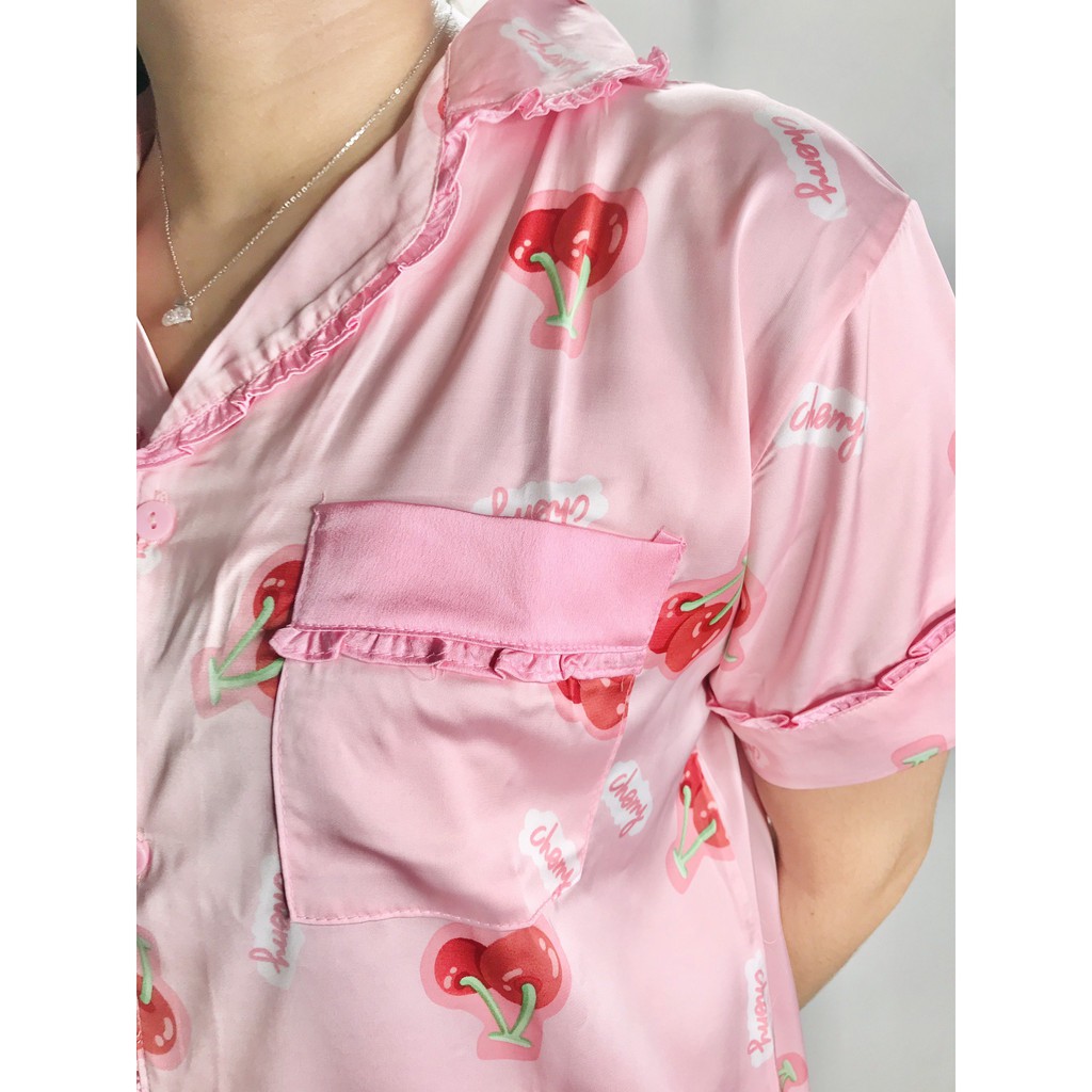 Đồ bộ pijama tay ngắn quần dài lụa Latin cao cấp dễ thương, vải đẹp, mặc mát (Free size dưới 60kg hàng thiết kế)