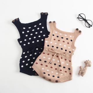 Jumpsuit dệt kim hoạ tiết chấm bi cho bé