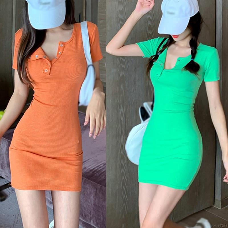 Đầm Ôm Đính Nút Phong Cách Hàn Quốc Thanh Lịch Cho Nữ Váy chân váy