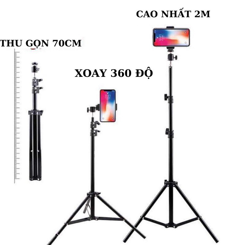 Giá đỡ điện thoại 3 chân siêu chắc chắn dùng để chụp ảnh, livestream, quay tiktok tiện lợi chắc chắn cao 70cm-2m1