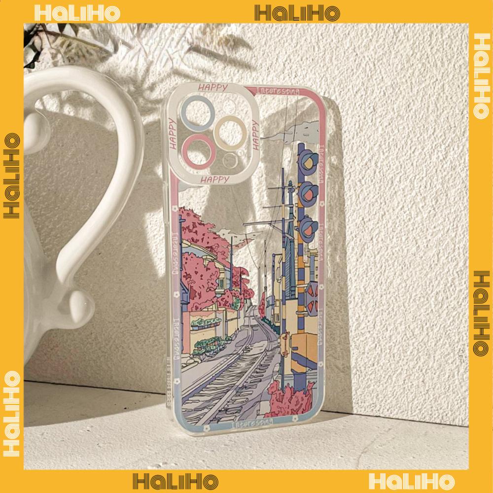 iPhone Case Silicone Soft Case Clear Case Square Edge Shockproof Protection Camera Manga Sakura Street Compatible For iPhone 11 iPhone 13 Pro Max iPhone 12 Pro Max iPhone 7 Plus xr