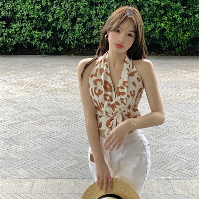 Áo Yếm Không Tay In Họa Tiết Da Báo Thời Trang Dành Cho Nữ