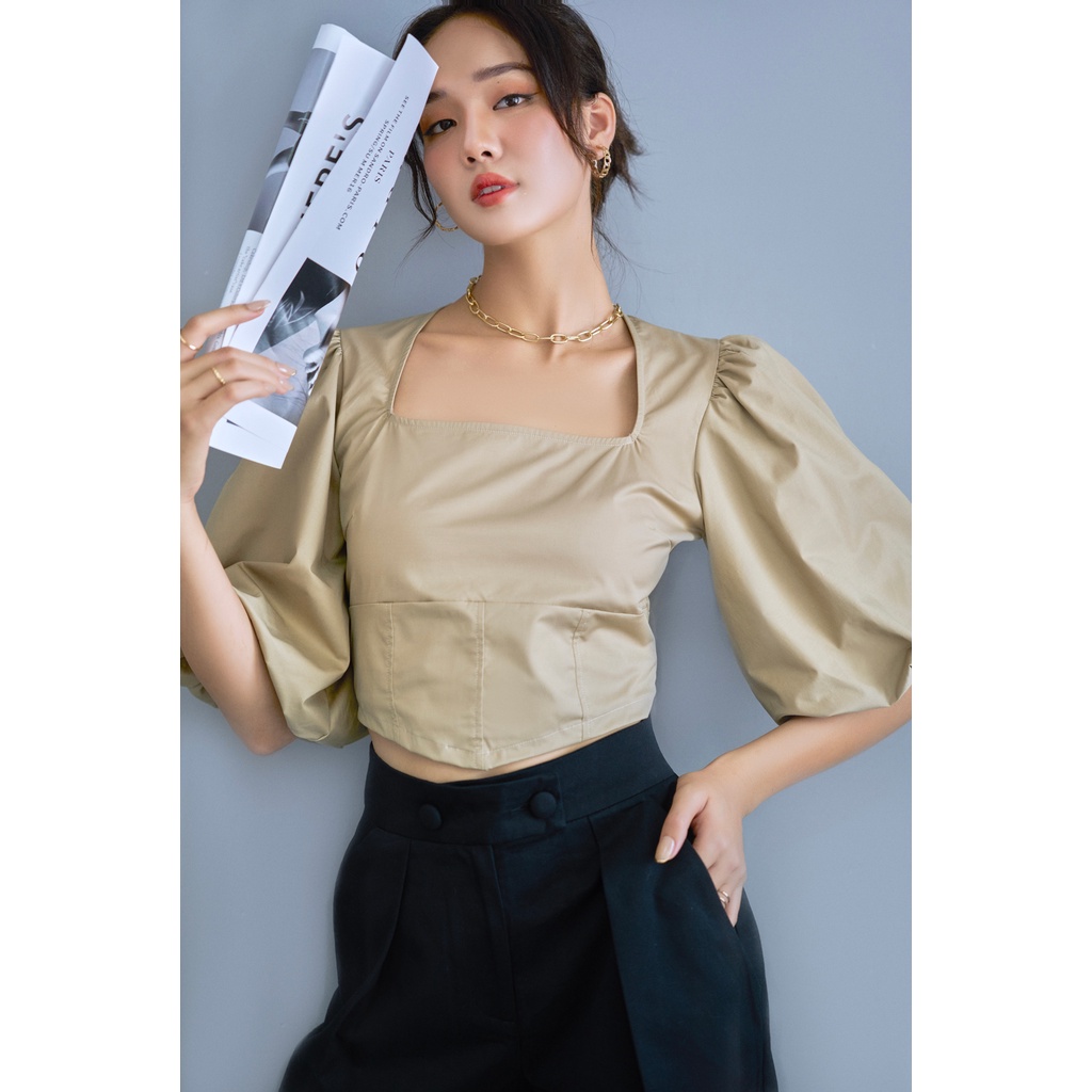 Áo Nữ Kiểu Croptop Tay Ngắn Phồng GILLEE Thiết Kế Sang Trọng