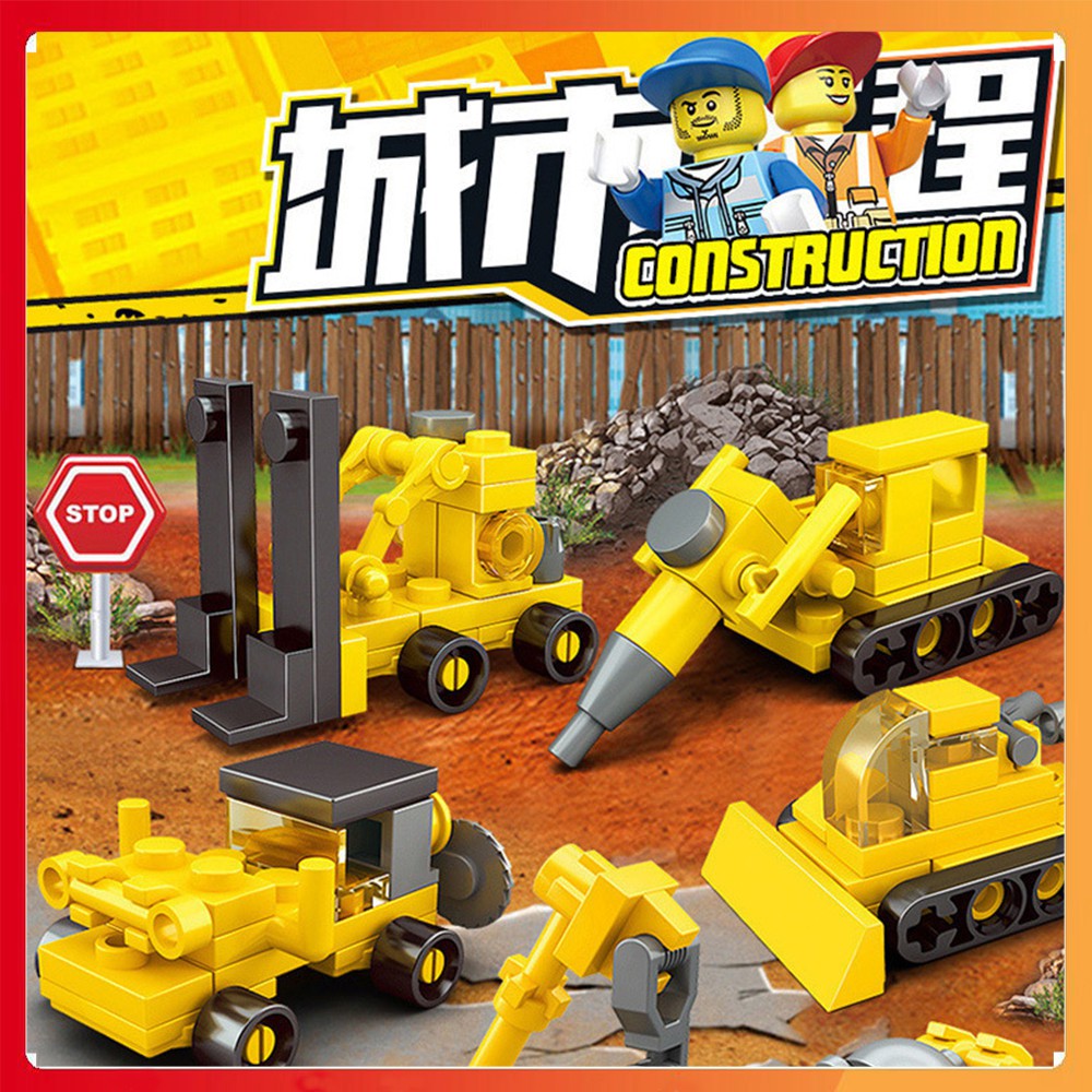 Combo 1 bộ 8 hộp Lego xếp hình máy công trường (2 in 1) 174 chi tiết cho bé sáng tạo
