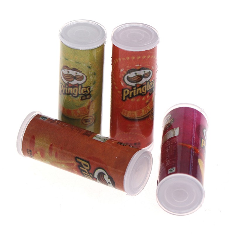 Bộ 4 chai đựng khoai tây chiên thu nhỏ trang trí nhà búp bê tỷ lệ 1:12