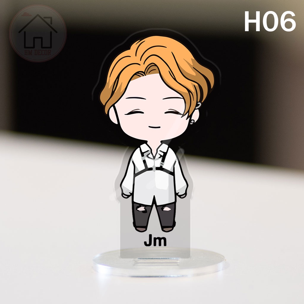 Mô hình đứng arcrylic KPOP BTS Bangtan Boys Jin Suga J Hope Rm Jimin V JK hình chibi decor góc học tập dễ thương