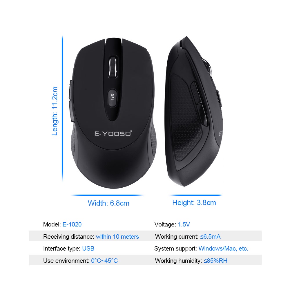 Chuột gaming e-yooso e-1020 usb 2.4g Không Dây ChốNg ỒN 2400Dpi Cho laptop / pc