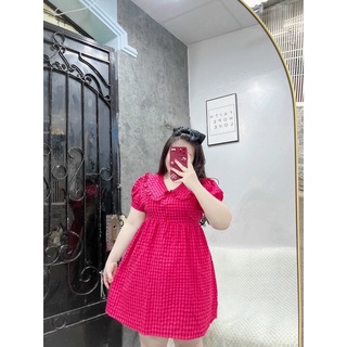 Bigsize đầm xốp caro cổ bèo đỏ 55-95kg