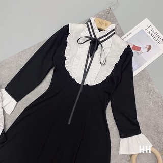 Váy maxi đen phối cổ bèo cho nữ