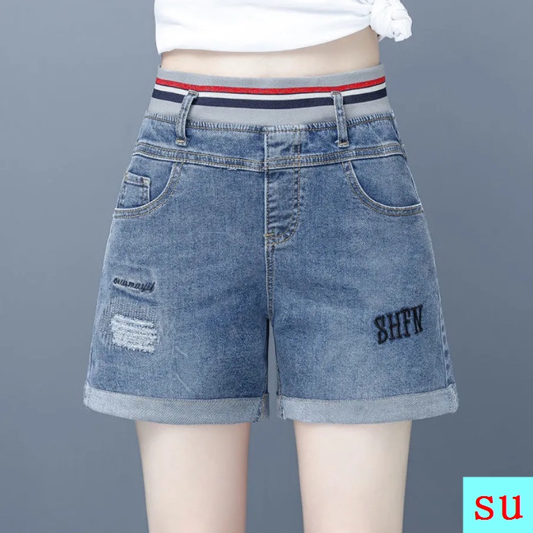 Quần Short Denim Lưng Thun Ống Rộng Thời Trang Mùa Hè Phong Cách Mới Cho Nữ