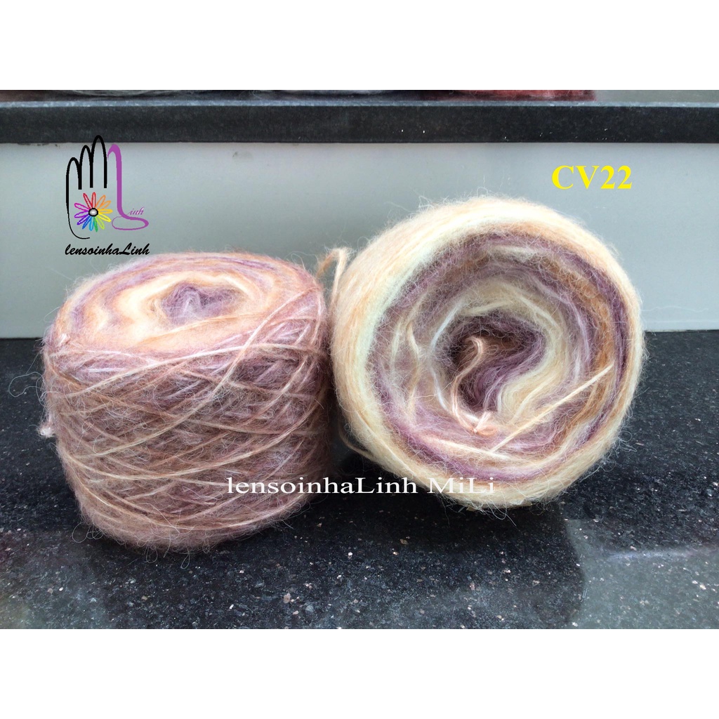 Len mohair loang cầu vồng cuộn 100g sợi to đan móc