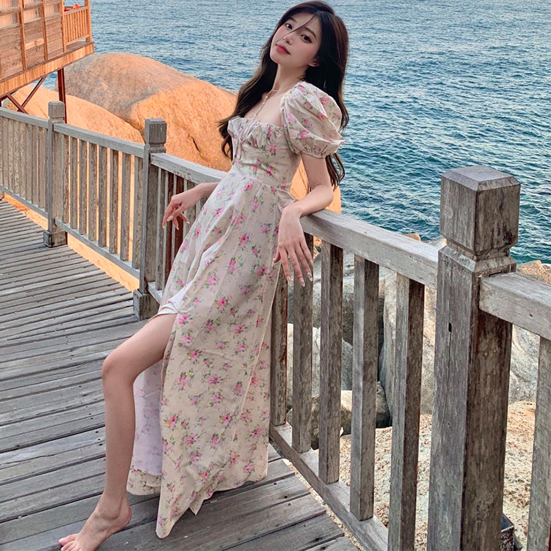 Đầm hoa Perty tay phồng phong cách Hàn Quốc thời trang mùa hè cho nữ