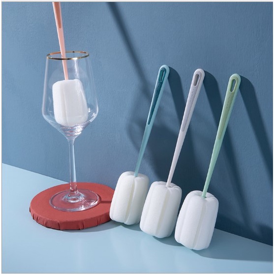 Dụng cụ vệ sinh cốc ly, chai lọ, bàn chải bọt biển cọ rửa vệ sinh bình sữa cho bé có TAY CẦM DÀI siêu tiện ích