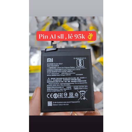 Pin Bn31 dành cho Xiaomi Mi A1, Mi 5X, Redmi Note 5A BN31 3080mAh ( Tặng seal dán pin )