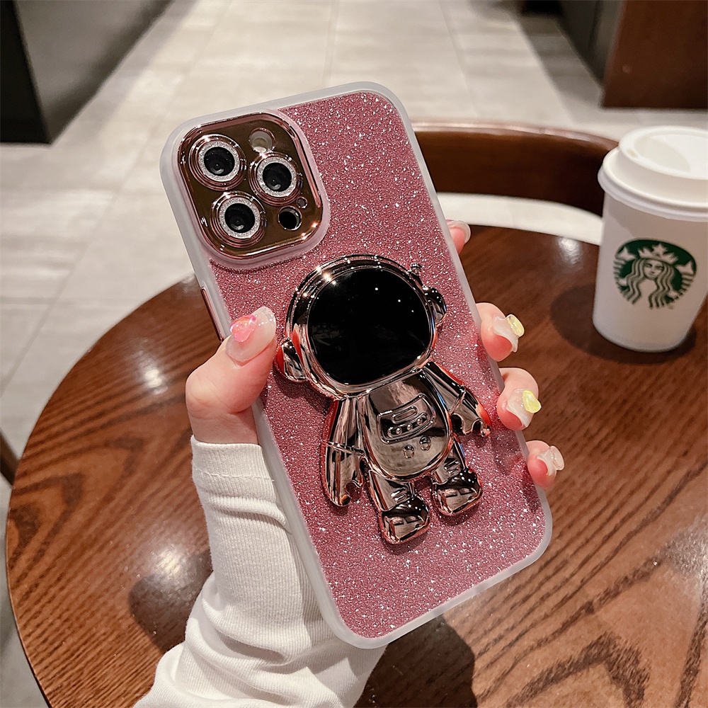 Ốp Điện Thoại Trong Suốt Mạ Điện Họa Tiết Phi Hành Gia Có Giá Đỡ Cho Iphone 13 12 11 Pro Max Xs Max Xr 8 7Plus Thẻ