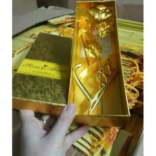 Bông mạ vàng gồm bông, đế love, hộp và túi xách
