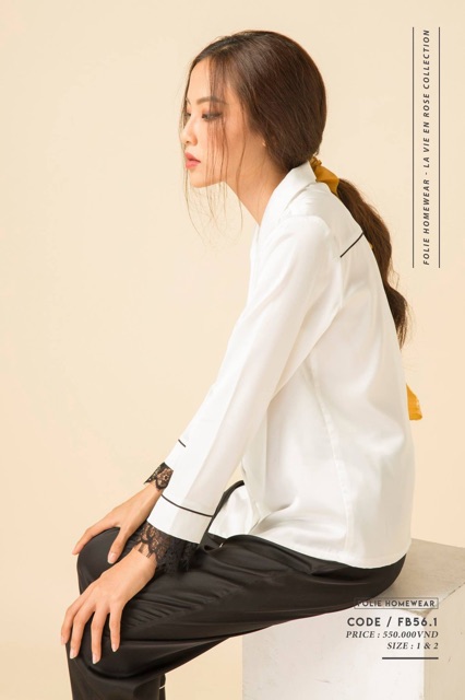 Folie Homewear đồ mặc nhà áo dài tay có ren quần dài FB56.1
