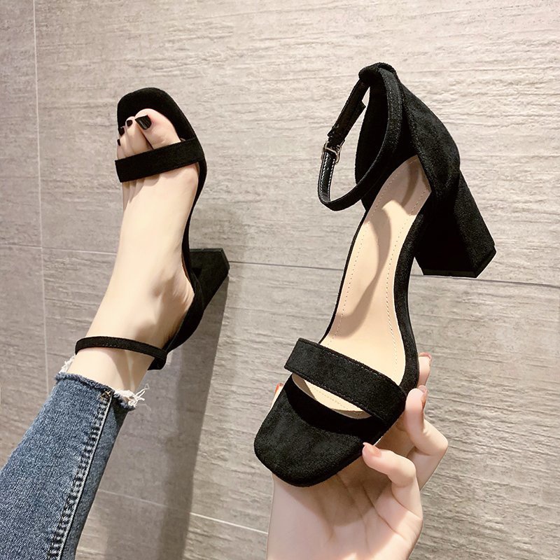 Giày sandal cao gót big size nữ 40 41 42 quai ngang thời trang gót vuông mũi vuông cao  7 phân
