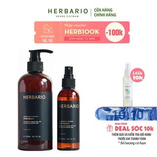 Combo mọc tóc nhanh dầu gội Herbario 300ml kèm Nước xịt dưỡng vỏ bưởi và bồ kết Herbario 100ml