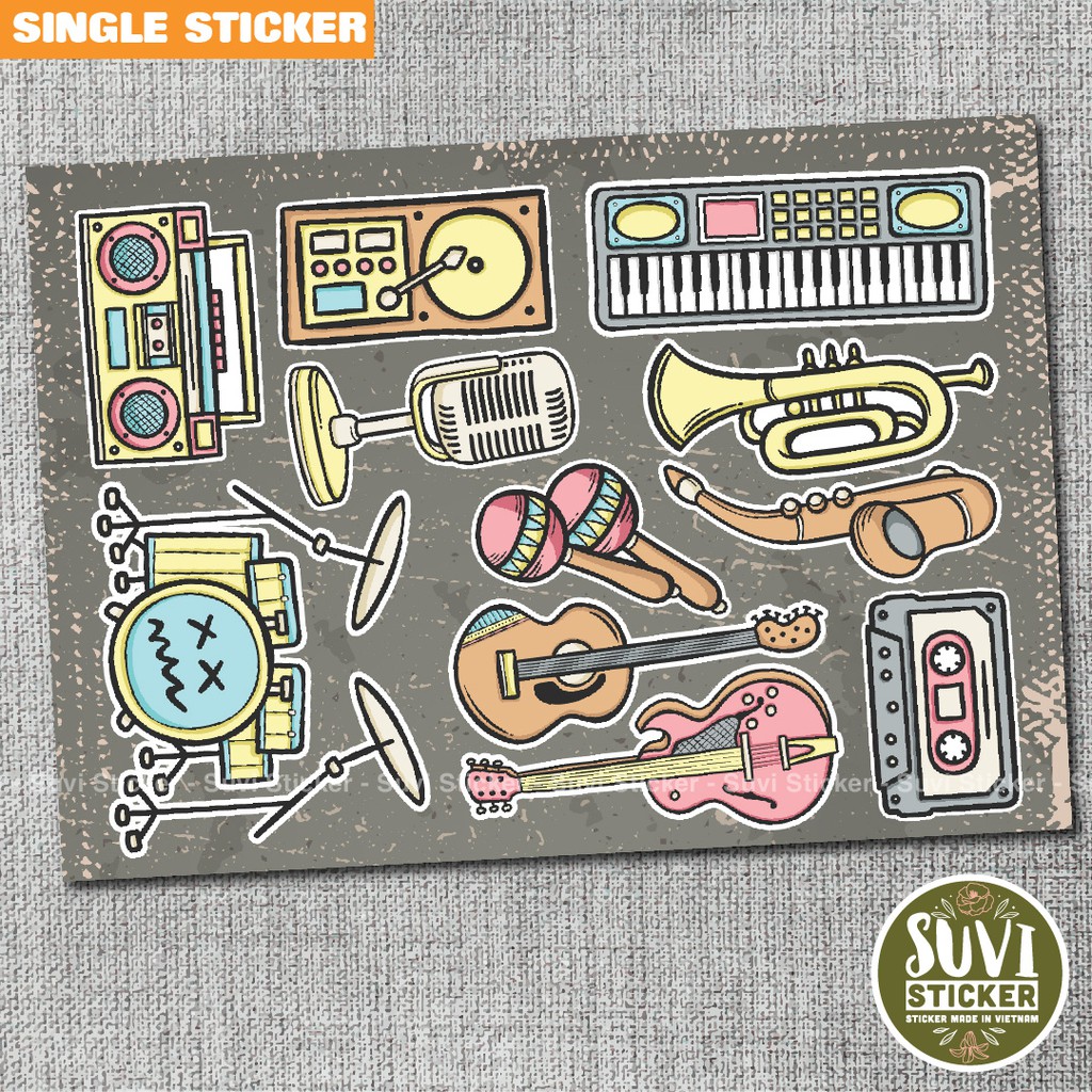 Single Sticker - Hình dán Music chống nước sticker dán laptop, điện thoại, đàn guitar, mũ bảo hiểm, vali. SG10