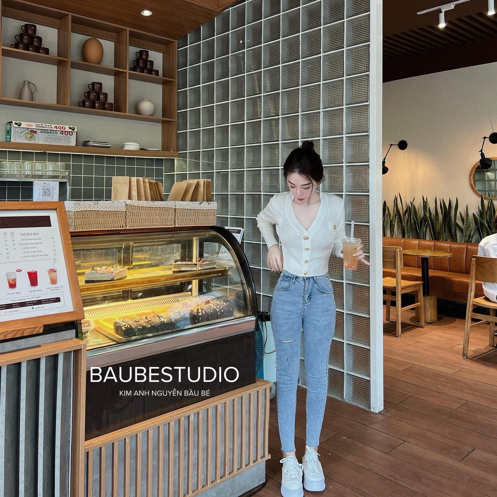 Áo len cúc vàng tay dài 5 màu xinh