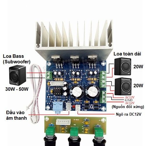 Module khuếch đại 2.1 TDA2030 20Wx2 + 30W XH-M553 Class AB