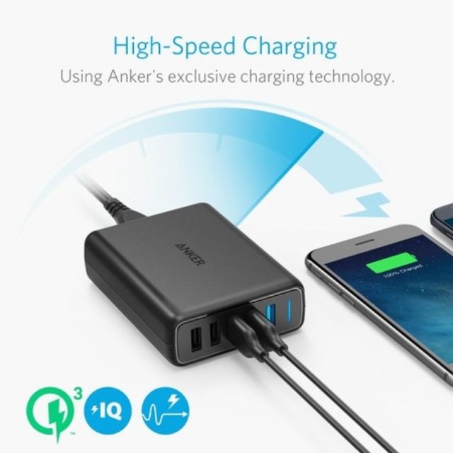 Sạc ANKER PowerPort Speed 5 cổng 63w, 2 cổng Quick Charge 3.0
