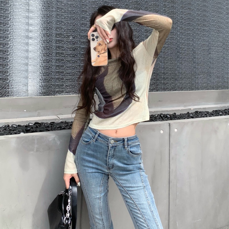 Áo Thun Tay Dài Dáng Ôm Màu Sắc Tương Phản Trẻ Trung Hợp Thời Trang