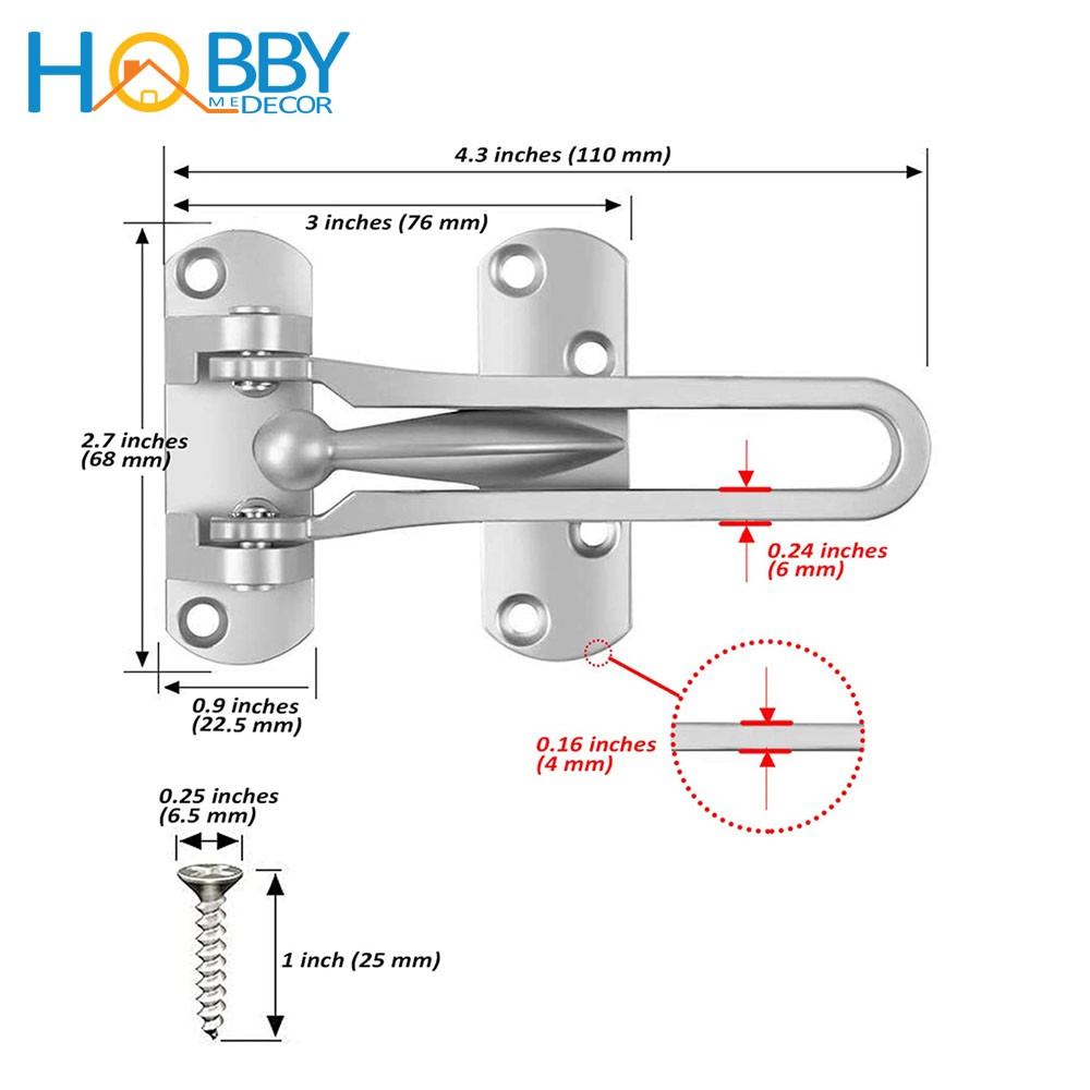 Chốt khóa cửa trượt an toàn HOBBY Home Decor KCT1 2 màu đen hoặc trắng cho văn phòng,căn hộ