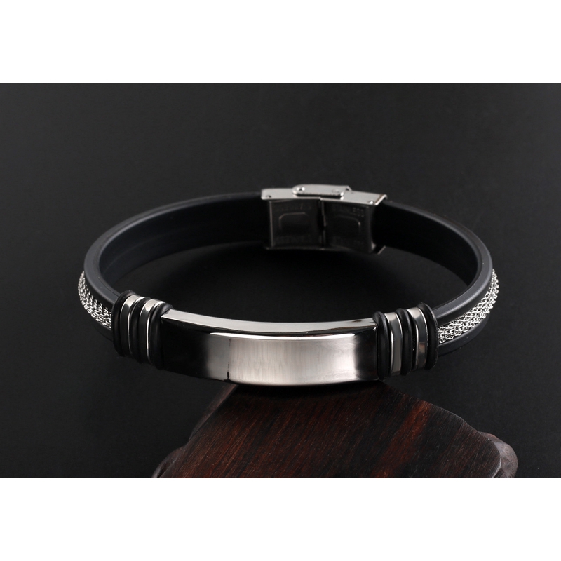 Vòng Tay Cao Su Phối Thép Không Gỉ Thời Trang 2021