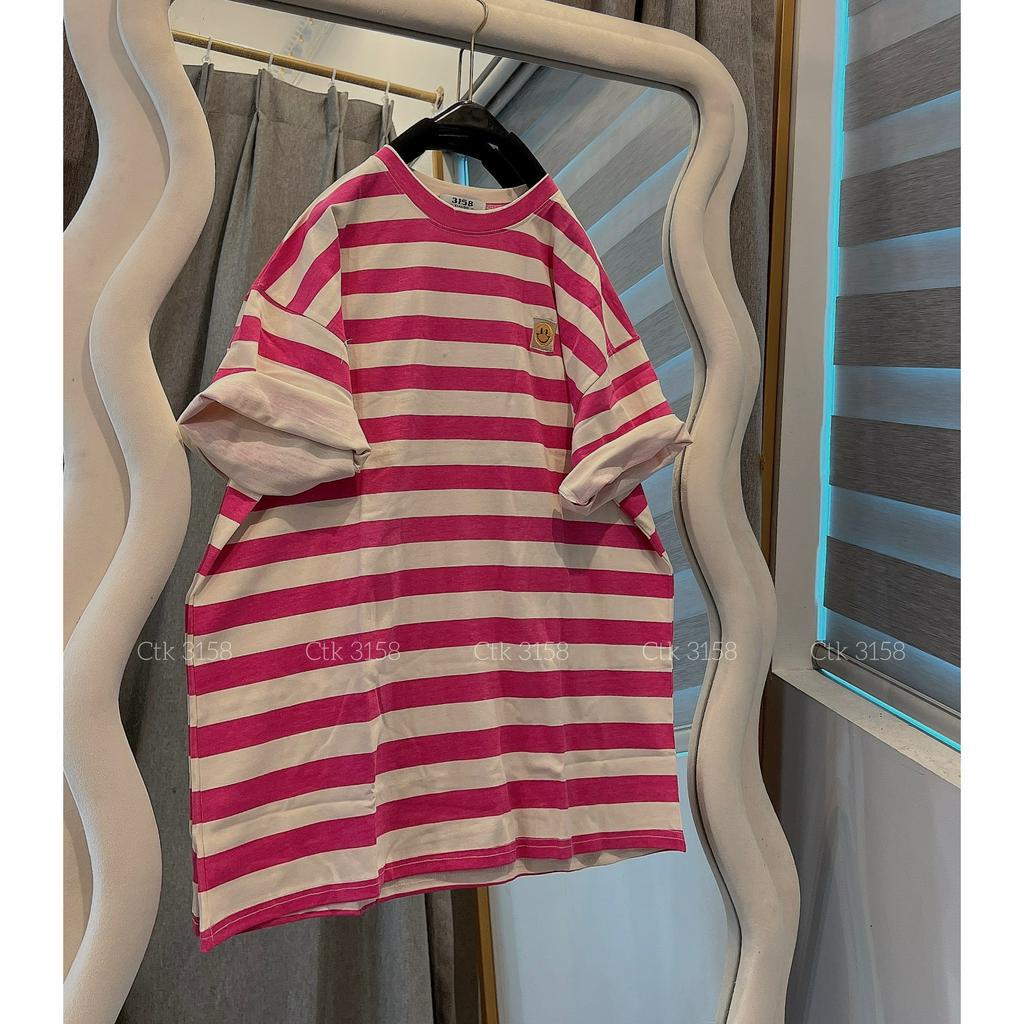 Áo Phông 3158 Chất Cotton Khô Dáng Rộng Kẻ Sọc Thêu Mặt CUowifg Nam Nữ Bigsize