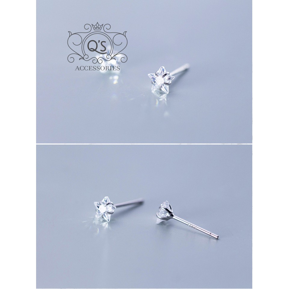 Bông tai bạc 925 ngôi sao khuyên nữ đính đá 5 chấu trắng S925 STAR Silver Earrings QA SILVER EA200906