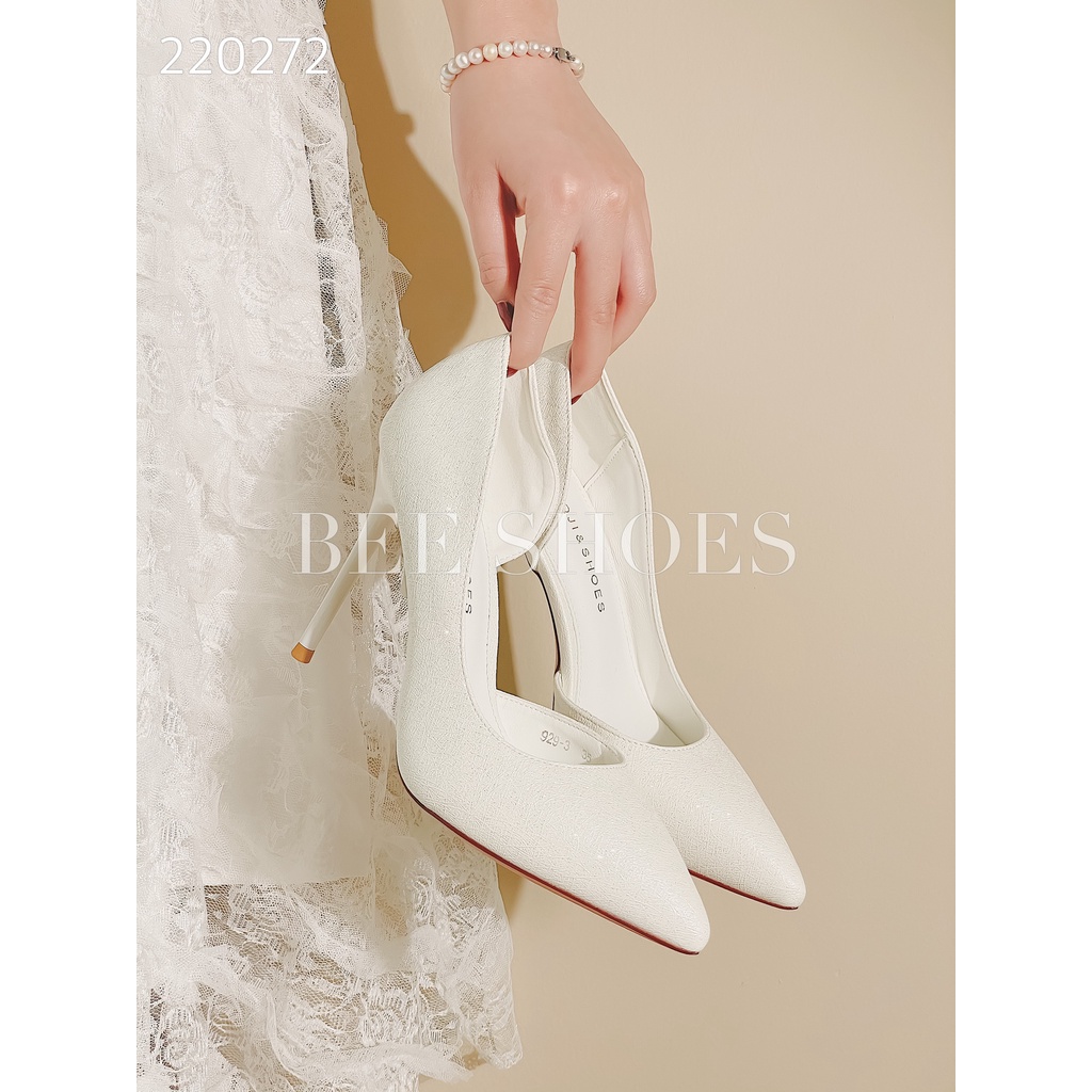 BEESHOES - GIÀY CAO GÓT NỮ MŨI NHỌN - GIÀY CAO GÓT NỮ GÓT NHỌN CAO 9 PHÂN SẴN MÀU TRẮNG 220272