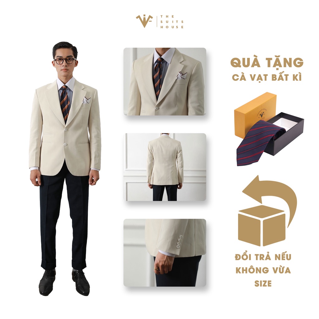 Vest NAM áo blazer vest suit quần tây, trắng kem phối xanh đen đậm 2K3T, satorial, chất vải WOOL - THE SUITS HOUSE