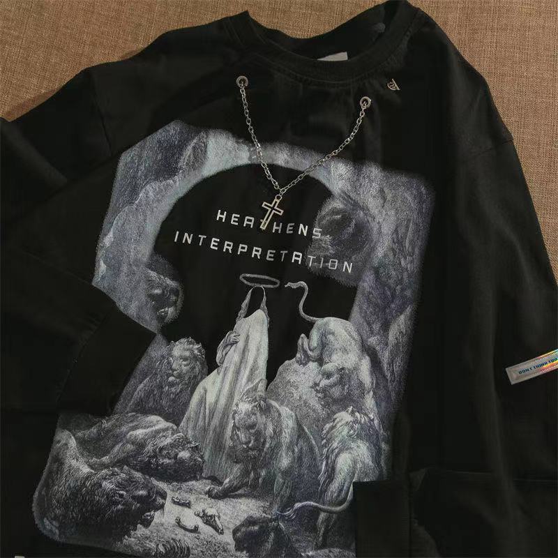 Áo Thun Sweater Phối Dây Xích Kiểu Retro Âu Mỹ Thời Trang Xuân Thu Cho Nam