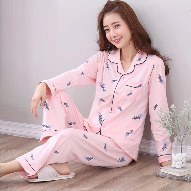 ↂ☸▨Bộ đồ ngủ cotton cao cấp nữ xuân hè thu đông mặc nhà, bà mẹ trung niên, cardigan thu đông plus size bộ đồ nữ